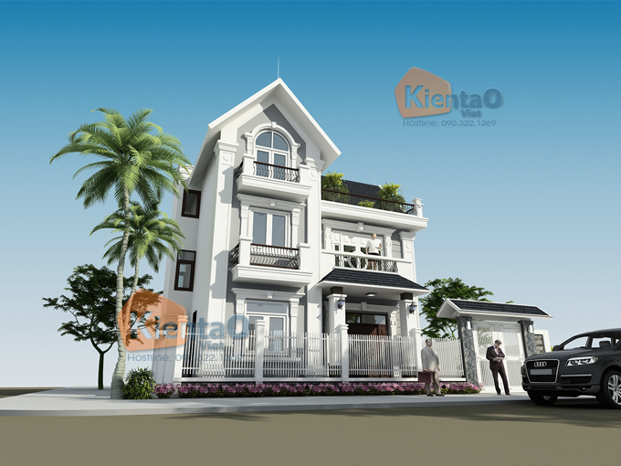 Mẫu biệt thự Pháp 3 tầng 85m2 tại Gia Lâm chi phí 1,9 tỷ đồng - Phối cảnh 01