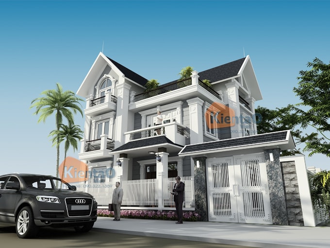 Mẫu biệt thự Pháp 3 tầng 85m2 tại Gia Lâm chi phí 1,9 tỷ đồng - Phối cảnh 02