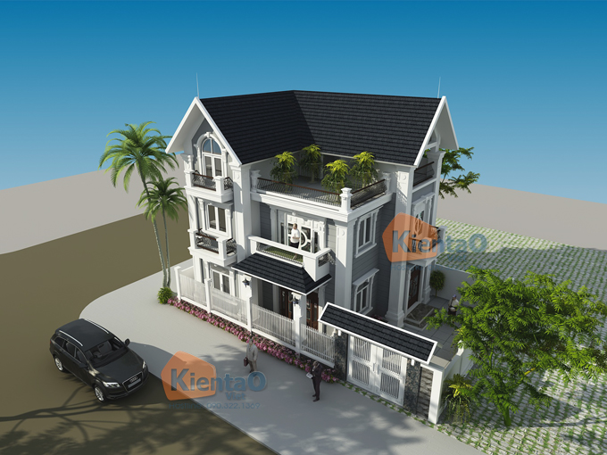 Mẫu biệt thự Pháp 3 tầng 85m2 tại Gia Lâm chi phí 1,9 tỷ đồng - Phối cảnh 03