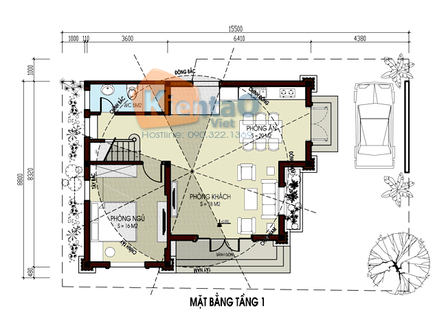 Mẫu biệt thự Pháp 3 tầng 85m2 tại Gia Lâm chi phí 1,9 tỷ đồng - Công năng tầng 1