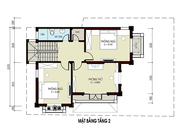 Mẫu biệt thự Pháp 3 tầng 85m2 tại Gia Lâm chi phí 1,9 tỷ đồng - Công năng tầng 2