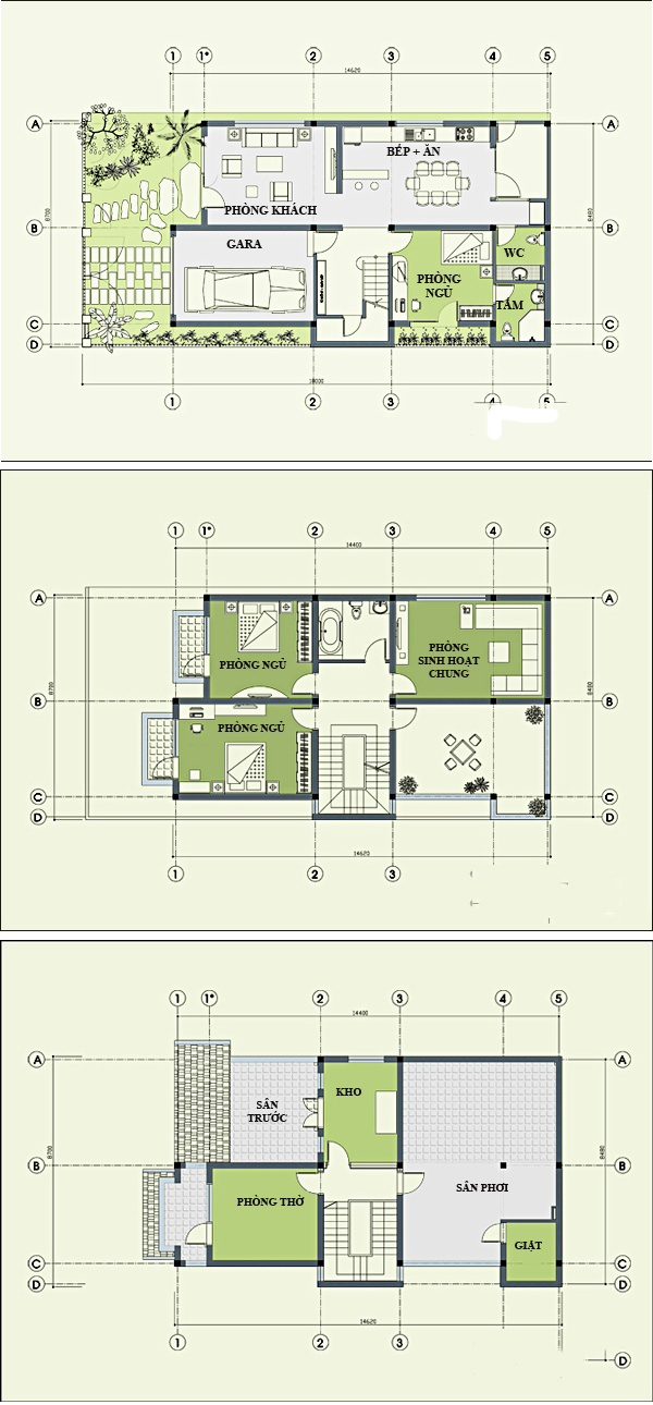 Bản thiết kế nhà ống 3 tầng mặt tiền 5m