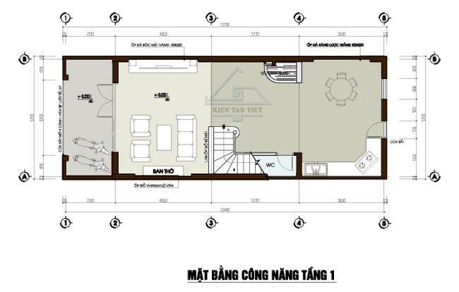 Mẫu thiết kế nhà lô phố đẹp 4 tầng. Mặt bằng tầng 1