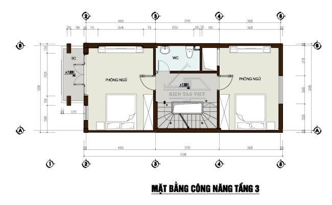 Mẫu thiết kế nhà lô phố đẹp 4 tầng. Mặt bằng tầng 3