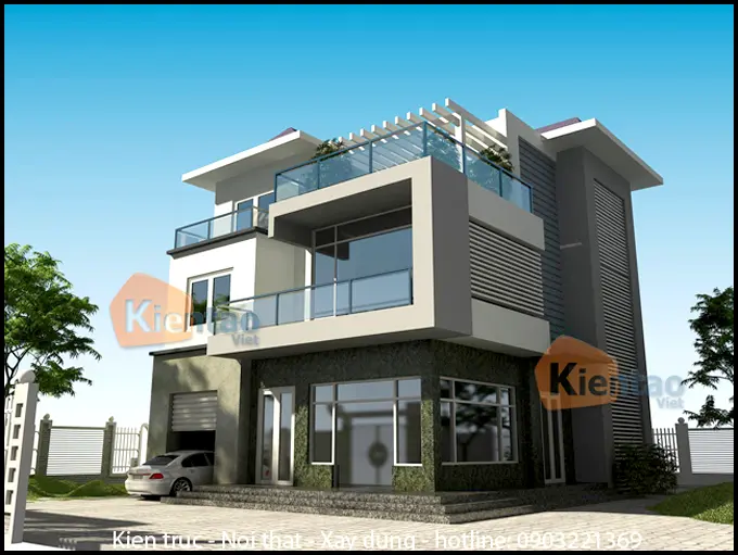 Phối cảnh kiến trúc tham khảo dành cho mẫu nhà biệt thự đẹp 3 tầng 118m2, Thiết kế nhà đẹp hiện đại