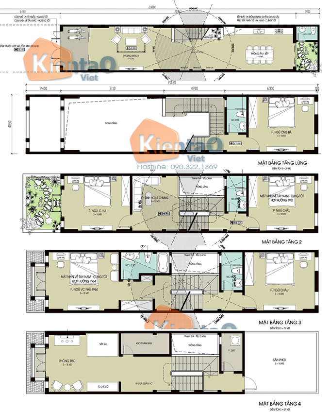 Thiết kế nhà ống 4 tầng diện tích 4X20m - Mặt bằng công năng