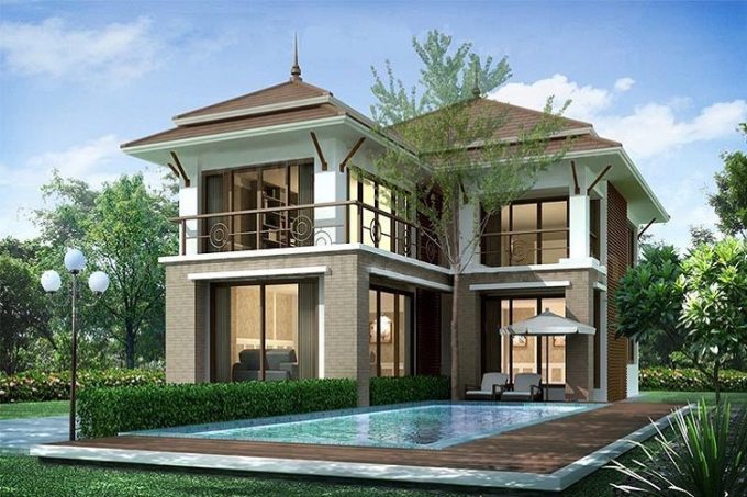 Thiết kế kiến trúc biệt thự 310m2 mái Nhật có bể bơi