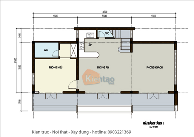 Biệt thự đẹp 95m2 tại sơn tây hà nội - mặt bằng tầng 1