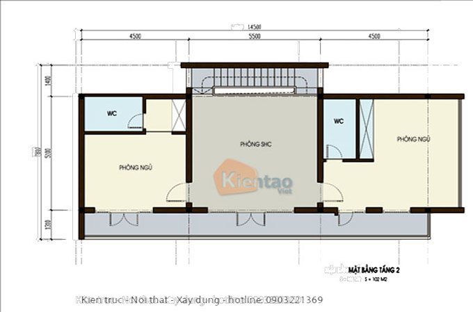 Biệt thự đẹp 95m2 tại sơn tây hà nội - mặt bằng tầng 2