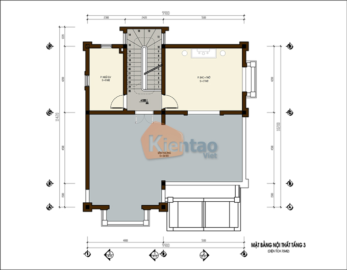 MẪU BIỆT THỰ NHÀ ĐẸP 3 TẦNG ĐẸP 280M2 Ở SÓC SƠN HÀ NỘI - TẦNG 3 -BT10