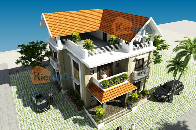 Nhà biệt thự 2 tầng tại thái bình đẹp 11x13 phong cách bán cổ điển- Phối cảnh 02