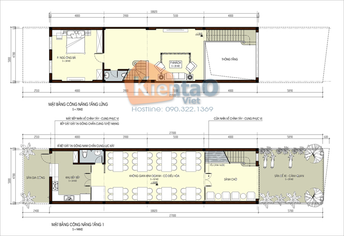 Nhà ống 4 tầng đẹp 5x18m tại hưng yên - mặt bằng tầng 1-2