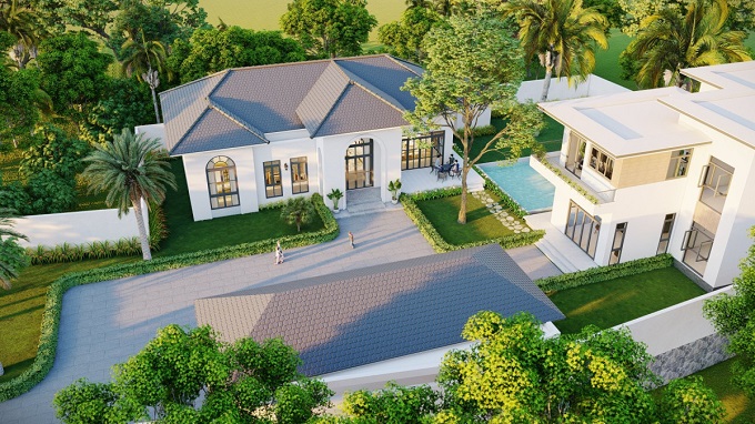 nhà 1 tầng 4 phòng ngủ 1 phòng thờ
